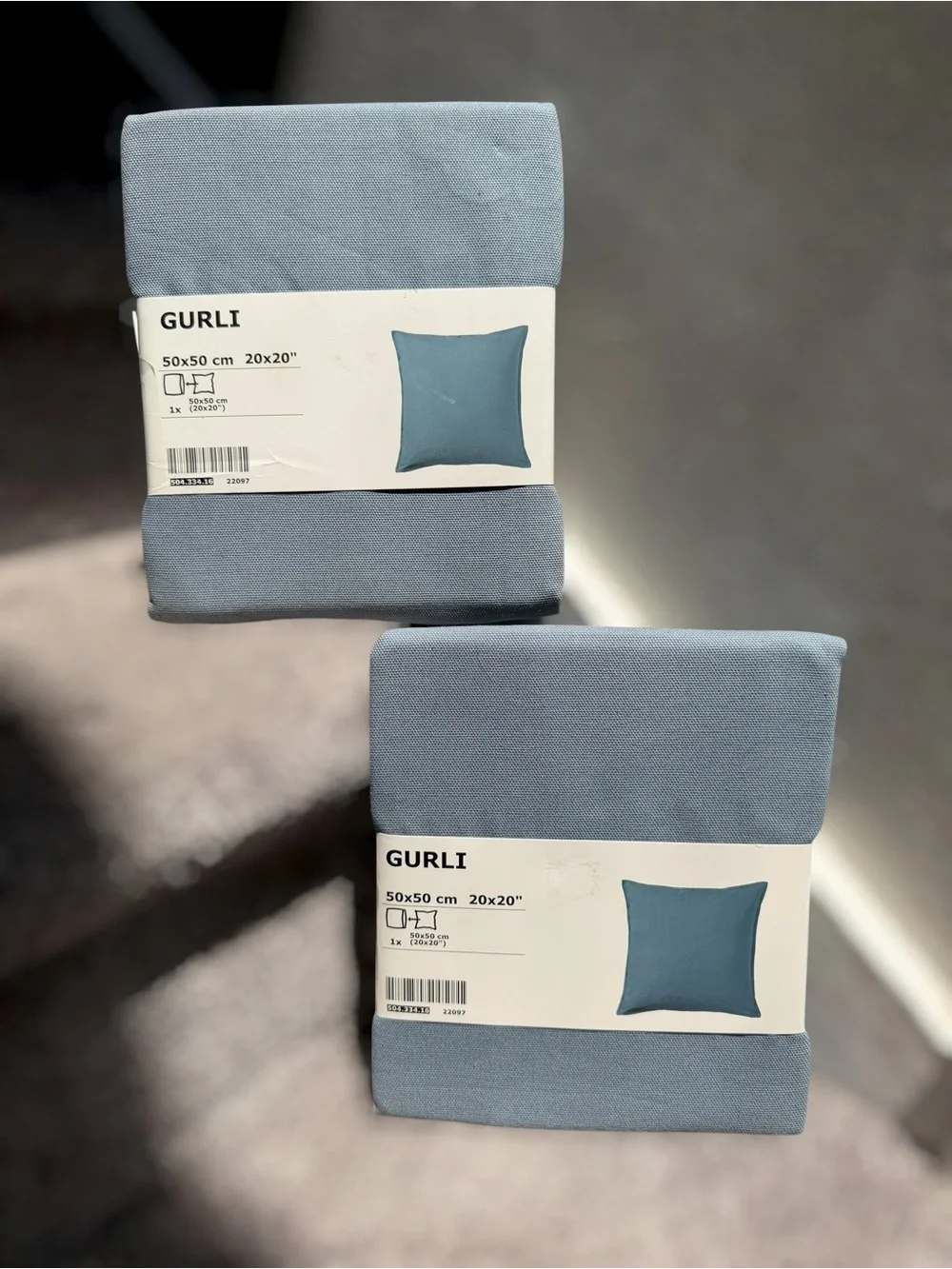 IKEA GURLI Set of 2 Throw Pillow Covers 20x20 Blue Gray Cotton Cushion Covers
